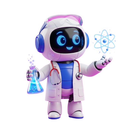 Dr. MediByte, the friendly robot doctor mascot