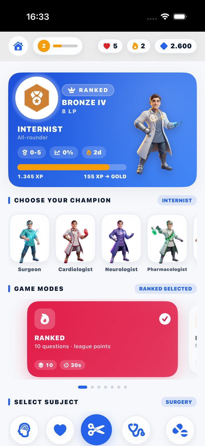 MediByte ranked play with skill mini-games